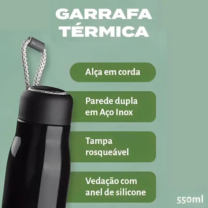 Garrafa Térmica Inox 550ml Isolada À Vácuo 12 Horas Gelado