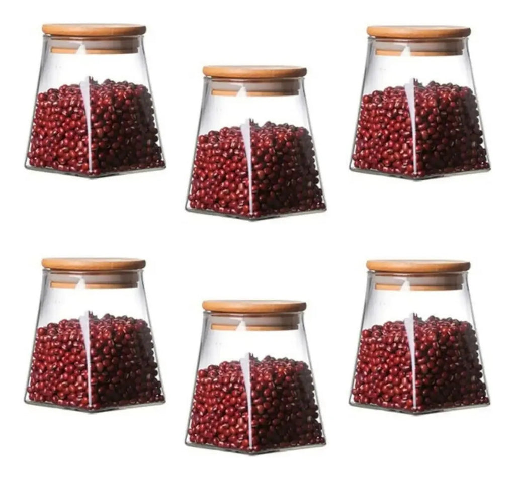 Pote Vidro Liso Borossilicato 750ml Pirâmide Tampa De Bambu