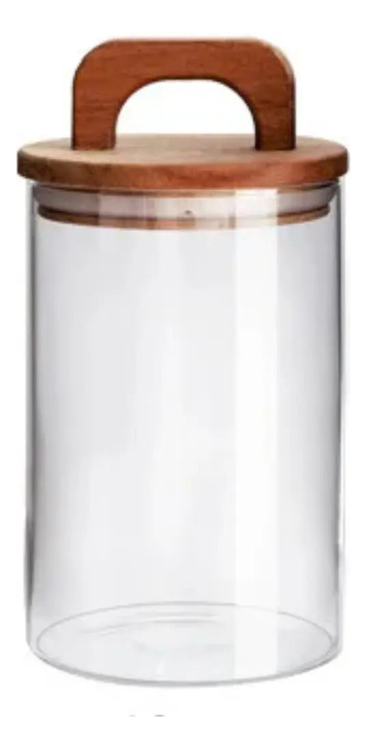 Pote de Vidro Redondo Liso Boris Tampa/Alça Bambu 950ml